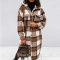 MiKlahFashion Dark Brown / S 2024 Autumn Winter Women's Clothing Long Sleeve Single Breasted Trench Coat Fashion Long Woolen Plaid Overcoat Coat