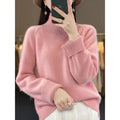 MiKlahFashion Pink / M 100% Merino Wool Cashmere Women Knitted Sweater Mock Neck Long Sleeve Pullover Autume Winter Clothing Jumper Straf Store