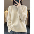 MiKlahFashion Beige / M 100% Merino Wool Cashmere Women Knitted Sweater Mock Neck Long Sleeve Pullover Autume Winter Clothing Jumper Straf Store