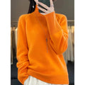 MiKlahFashion Orange / M 100% Merino Wool Cashmere Women Knitted Sweater Mock Neck Long Sleeve Pullover Autume Winter Clothing Jumper Straf Store