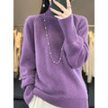 MiKlahFashion Violet / M 100% Merino Wool Cashmere Women Knitted Sweater Mock Neck Long Sleeve Pullover Autume Winter Clothing Jumper Straf Store