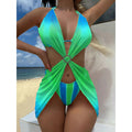 MiKlahFashion Blue / S 2024 New Sexy Gradient Color Three Pieces Bikini Set Swimsuit For Women Mesh Skirt Bathing Suits Summer Beach Wear Swimming Suit