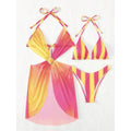 MiKlahFashion 2024 New Sexy Gradient Color Three Pieces Bikini Set Swimsuit For Women Mesh Skirt Bathing Suits Summer Beach Wear Swimming Suit