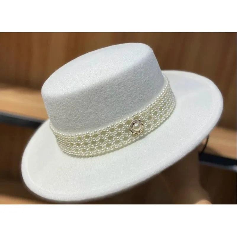 MiKlahFashion Internet Celebrity Autumn and Winter Pearl Woolen Fashion Retro Women's Hat