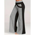 MiKlahFashion GRAY / XL Plus Size Casual Pants, Women's Plus Colorblock Elastic High Rise Flared Leg Trousers
