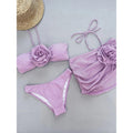 MiKlahFashion 3 Piece Purple White Bikini Set Women Bandeau Big 3D Flower Designer Swimsuit 2024 Beach Push Up Bathing Suit Skirt Swimwear