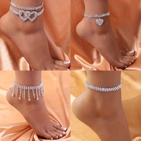 MiKlahFashion Fashion Rhinestone Chain Anklets For Women Luxury Shining Ankle Bracelet On Leg Female Wedding Party Jewelry Foot Accessories