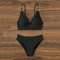 MiKlahFashion B-Black/ Ribbed  High Waist Bikinis Set Push Up Swimsuit 