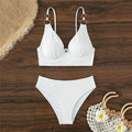 MiKlahFashion B-white / S Brown Ribbed  High Waist Bikini Set Push Up Swimsuit 