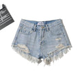 MiKlahFashion 162205 Light Blue / XS European and American-Style Ripped Summer Thin High-Waist Denim Shorts