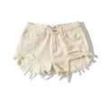 MiKlahFashion 162205 Beige White / L European and American-Style Ripped Summer Thin High-Waist Denim Shorts