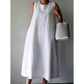MiKlahFashion white / S 2024 Summer Women Dress Cotton Linen Tank O-neck Sleeveless White Dresses Female New Elegant Casual Loose Korean Clothes Ladies