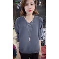 MiKlahFashion Gray / Free size 80-150 Slimming V-Neckline Long Sleeve Pullover Versatile Knitted Top