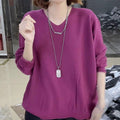 MiKlahFashion Pitaya / Free size 80-150 Slimming V-Neckline Long Sleeve Pullover Versatile Knitted Top