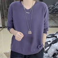 MiKlahFashion Purple / Free size 80-150 Slimming V-Neckline Long Sleeve Pullover Versatile Knitted Top