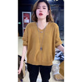 MiKlahFashion Ginger yellow / Free size 80-150 Slimming V-Neckline Long Sleeve Pullover Versatile Knitted Top