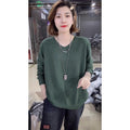 MiKlahFashion Green / Free size 80-150 Slimming V-Neckline Long Sleeve Pullover Versatile Knitted Top