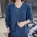 MiKlahFashion Blue / Free size 80-150 Slimming V-Neckline Long Sleeve Pullover Versatile Knitted Top