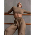 MiKlahFashion 2022 Autumn Winter Women Solid Casual Fitness Tracksuit Set Outfits Long Sleeve Crop Tops Trouser Flare Pants 2 Two Piece Set