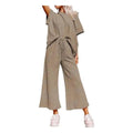 MiKlahFashion khaki / S Spring Summer Casual Solid Short Sleeve T-shirt Wide Led Pant Sets Drawstring Elastic Waist Trouser Suit Sports Women Outfits