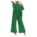 MiKlahFashion green / S Spring Summer Casual Solid Short Sleeve T-shirt Wide Led Pant Sets Drawstring Elastic Waist Trouser Suit Sports Women Outfits