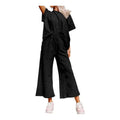 MiKlahFashion black / S Spring Summer Casual Solid Short Sleeve T-shirt Wide Led Pant Sets Drawstring Elastic Waist Trouser Suit Sports Women Outfits