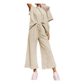 MiKlahFashion beige / S Spring Summer Casual Solid Short Sleeve T-shirt Wide Led Pant Sets Drawstring Elastic Waist Trouser Suit Sports Women Outfits