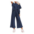 MiKlahFashion navyblue / S Spring Summer Casual Solid Short Sleeve T-shirt Wide Led Pant Sets Drawstring Elastic Waist Trouser Suit Sports Women Outfits