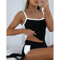 MiKlahFashion Black Short Sets Women Summer Pant Sets Female Bodycon Crop Tank Top Two Piece Sets Ladies Spaghetti Strap Sporty Tracksuit Suit