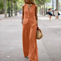 MiKlahFashion Orange / S Summer Women Blazer Suit Solid Tanks Tops & Wide Leg Pants ZANZEA Elegant Matching Sets Work Outfits Stylish Urban Tracksuits