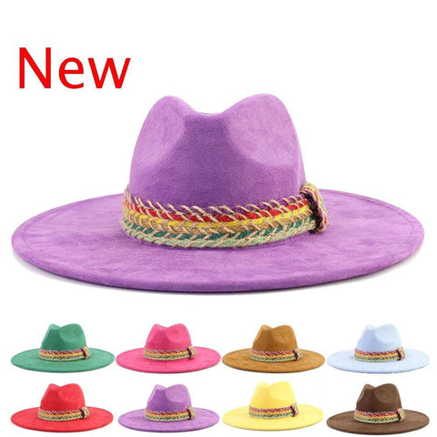 MiKlahFashion New Color Suede Fedora Winter Hat  10cm Large Eaves Men's and Women's Felt Jazz Deep Purple Suede шляпа женская