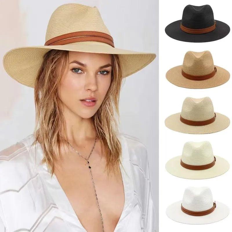 MiKlahFashion Large Size 56-58 59-60cm New Natural Panama Straw Hat Summer Men Women Wide Brim Beach UV Protection Fedora Sun Hat 