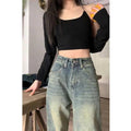 MiKlahFashion XPQBB Vintage Wide Leg Jeans for Women Streetwear High Waist Loose Straight Denim Pants Female 2024 Spring Wild Casual Trousers