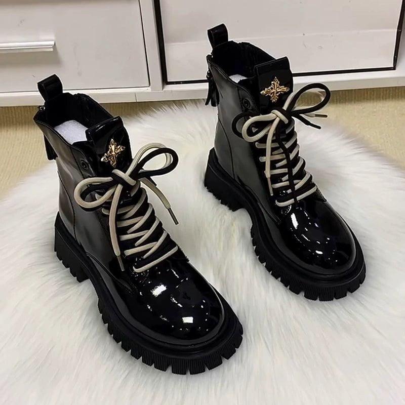 MiKlahFashion 39 / Black single style Leather Martin Boots Women's Single Boots British Style 2023 Autumn New Ins Tide Thick Sole Internet Hot Fashion Short Boots