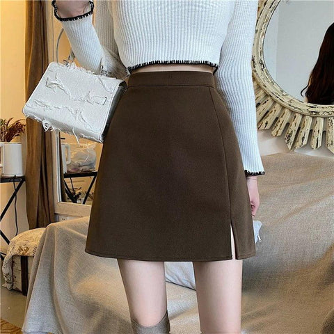 MiKlahFashion Woolen Skirt Autumn and Winter Skirt 2023 New Black with Extra Lining A- line Skirt Short Female Autumn Skirt