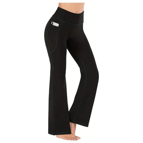MiKlahFashion Black / S Women's Flared Pants with Pockets, Flared Leg Yoga Pants High Waist Fitness Casual Tummy Tuck Pants