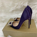 MiKlahFashion Purple 12cm Heel / 3 Diamante Square Satin Heels