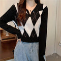 MiKlahFashion sweater white / One Size Plaid Turn-down Collar Sweater