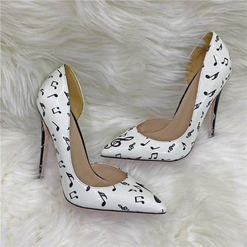 MiKlahFashion high heel shoe White 10cm Heel / 3 Melody Print High Heels