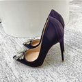 MiKlahFashion Purple 12cm Heel / 3 Crystal Bow Satin High Heels