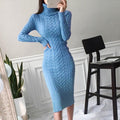 MiKlahFashion sweater dress Blue / One Size Bodycon Turtleneck Knitted Dress