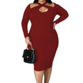 MiKlahFashion Women - Apparel - Dresses Burgundy / XL Hollow Out Bodycon Dress