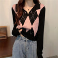 MiKlahFashion sweater pink / One Size Plaid Turn-down Collar Sweater