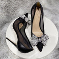 MiKlahFashion high heel shoe Black 10cm Heel / 3 Pearls Bow Mesh High Heels