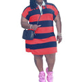 MiKlahFashion red / XL Stripe Print Mini Dress- Plus Size