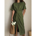 MiKlahFashion dress Army Green / S Slit Bowknot Dresses