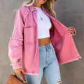 MiKlahFashion Pink / S Turn-down Collar Denim Jacket