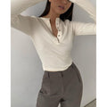 MiKlahFashion sweater 22069-white / XS Buttons-Up Ribbed Knitted Sweaters