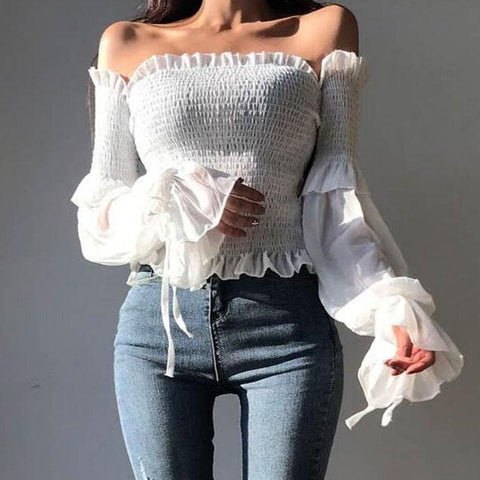 MiKlahFashion top white / One Size Off Shoulder Cropped Top