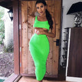 MiKlahFashion Women - Apparel - Skirts Set Green / L Neon Ribbed Knitted Skirt Set